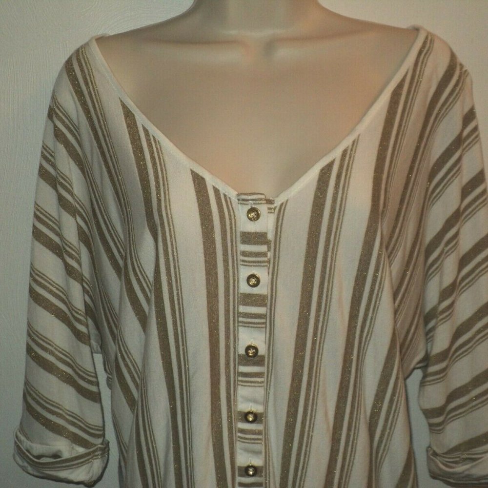 bebe Top Sz XS Oversized Ivory & Gold Metallic - Picture 2 of 5